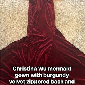 Christina Wu Velvet Gown in Deep Burgundy